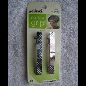 2 Scunci No Slip Grip Hold Slideproof Stay Put Rubber Sheath Metal Hair Barrette